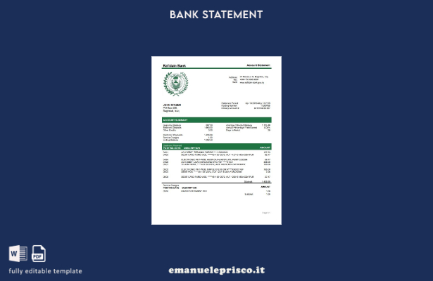 modello word di estratto conto bancario Rafidain iracheno in stile verificato